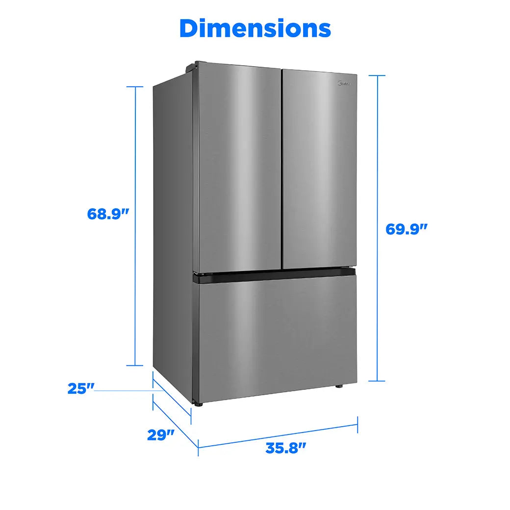 Midea MRF23I5AST – 22.6 Cu. Ft. Counter-Depth French Door Refrigerator with Icemaker – Stainless Steel