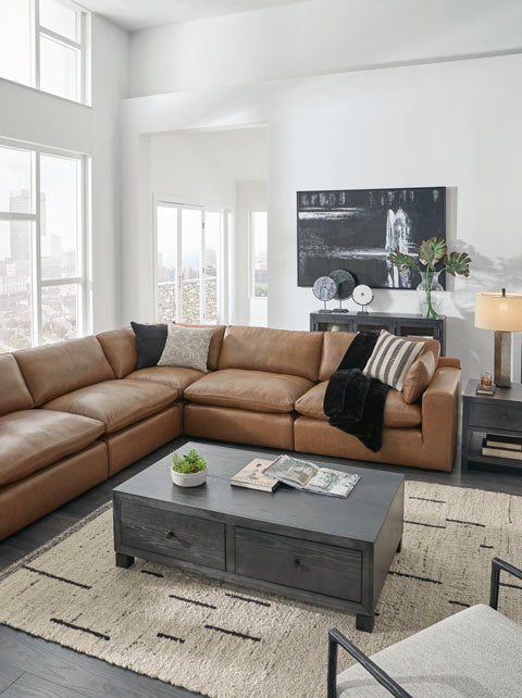 brown leather sectional