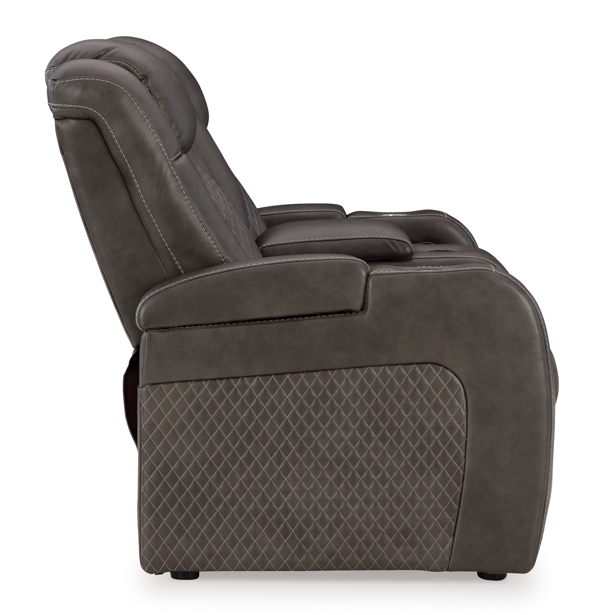 Gray recliner chair with diamond pattern on a white background