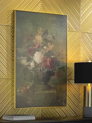 Vintage-style painting of a floral arrangement in a vase on a dark background.  hillsmattressmore.com Botanical beauty meets timeless elegance in this wall art. This printed canvas brings nature’s floral splendor indoors, creating a welcoming focal point wherever you hang it. Hand textured embellishments create dimensional interest and artisan appeal.

Printed gallery wrapped canvas
Goldtone frame
Hand textured embellishments
Sawtooth bracket for hanging
Vertical hanging only  gravesworth wall art
