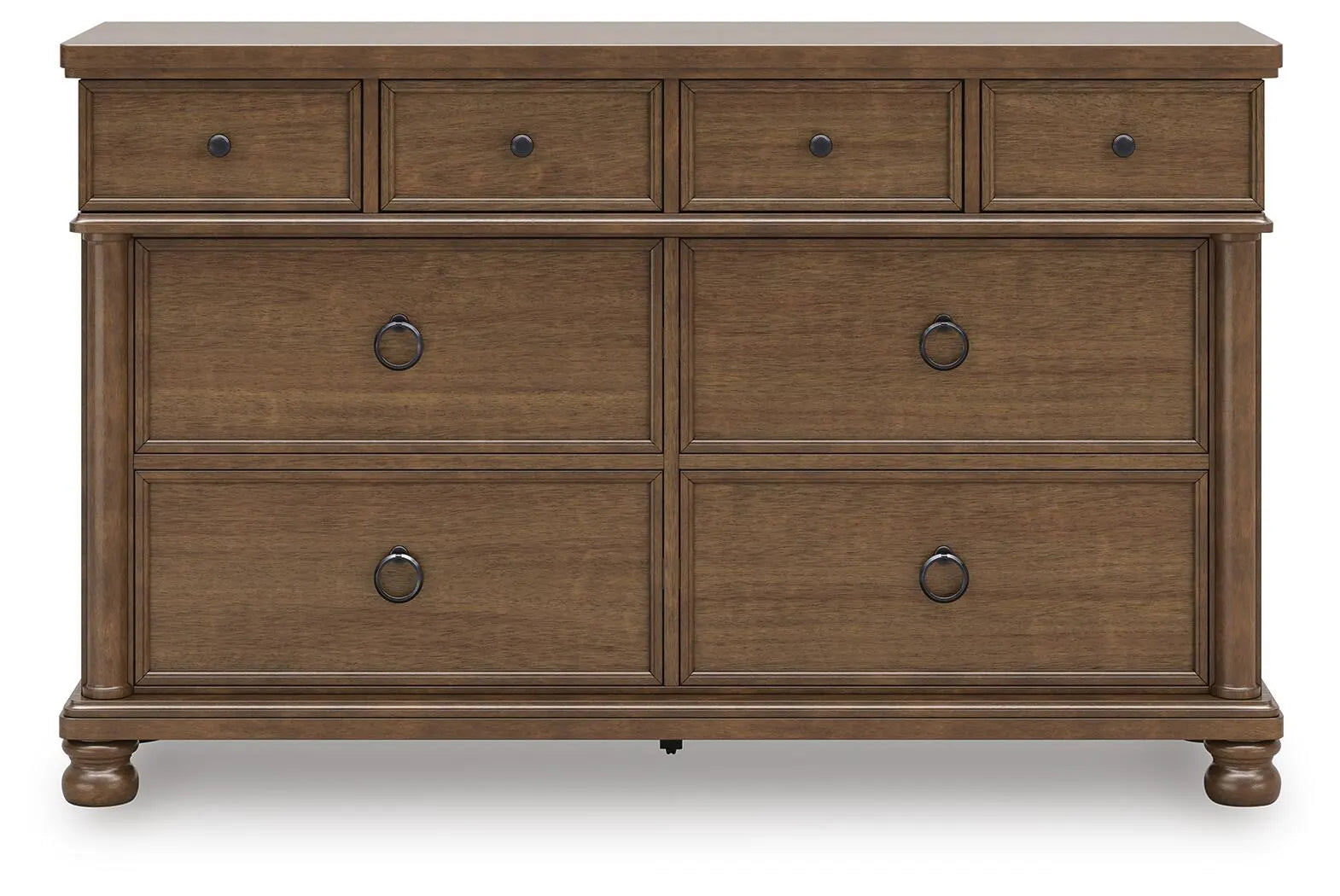 Taking a laid-back approach to casual traditional design, this artfully crafted king poster bed features a handsomely hefty yet fashionably proportioned silhouette. Its rich medium brown wood tone exudes a comfy, timeless appeal that's sure to carry you away to a dreamy time and place. This easy-to-love look makes just the right statement.

hillsmattressmore.com