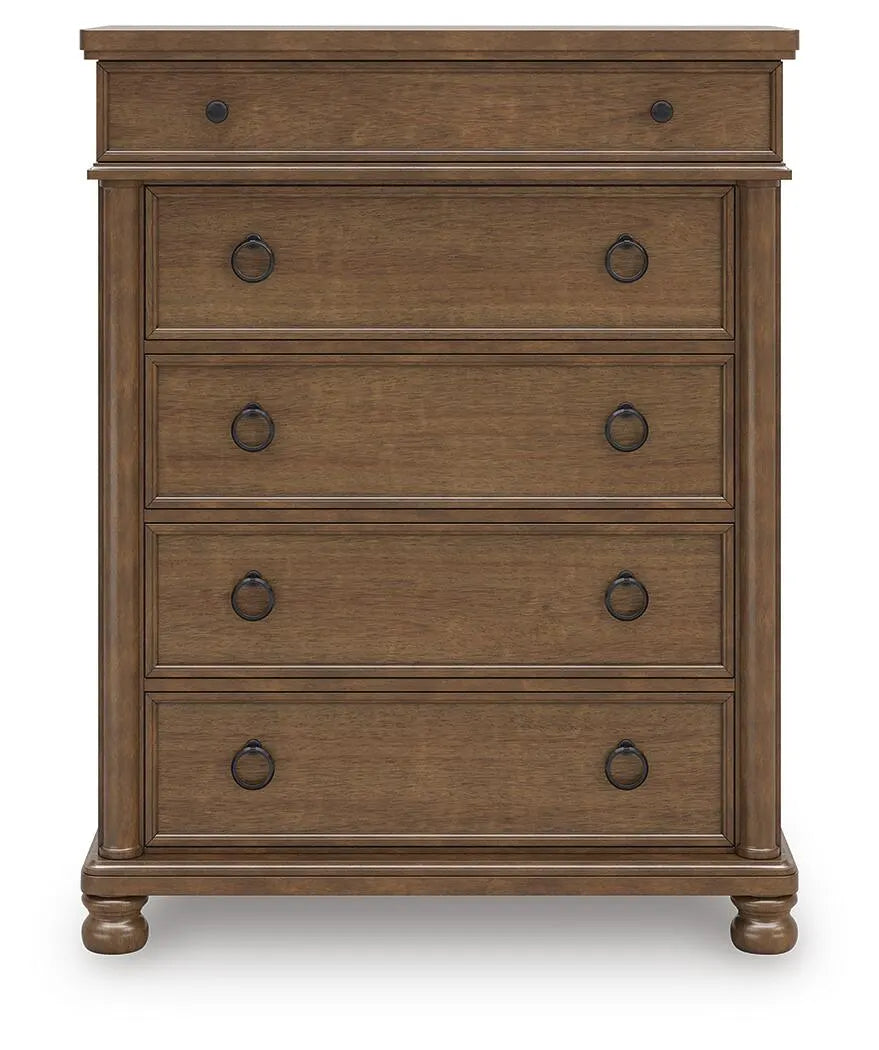 Taking a laid-back approach to casual traditional design, this artfully crafted king poster bed features a handsomely hefty yet fashionably proportioned silhouette. Its rich medium brown wood tone exudes a comfy, timeless appeal that's sure to carry you away to a dreamy time and place. This easy-to-love look makes just the right statement.

hillsmattressmore.com