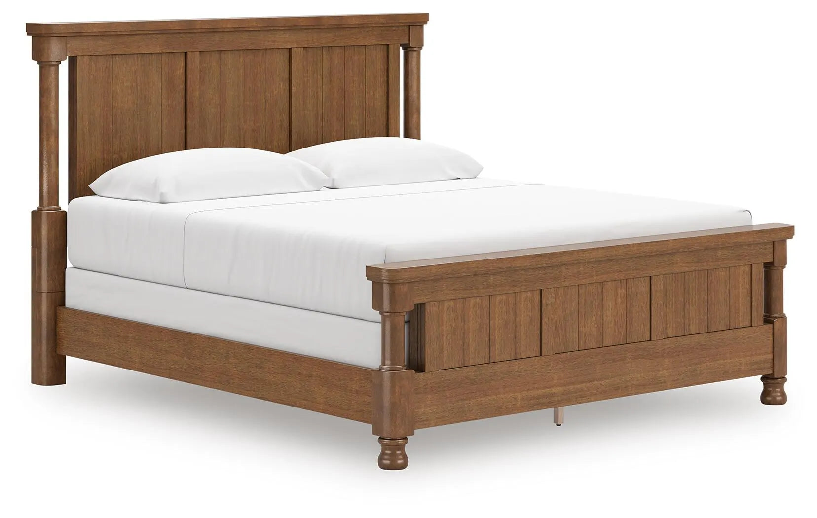 Taking a laid-back approach to casual traditional design, this artfully crafted king poster bed features a handsomely hefty yet fashionably proportioned silhouette. Its rich medium brown wood tone exudes a comfy, timeless appeal that's sure to carry you away to a dreamy time and place. This easy-to-love look makes just the right statement.

hillsmattressmore.com