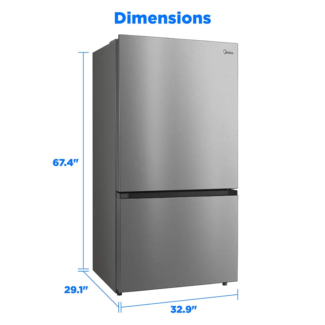 Midea MRB23D5AST – 22.8 Cu. Ft. Counter-Depth Bottom Freezer Refrigerator with Icemaker – Stainless Steel