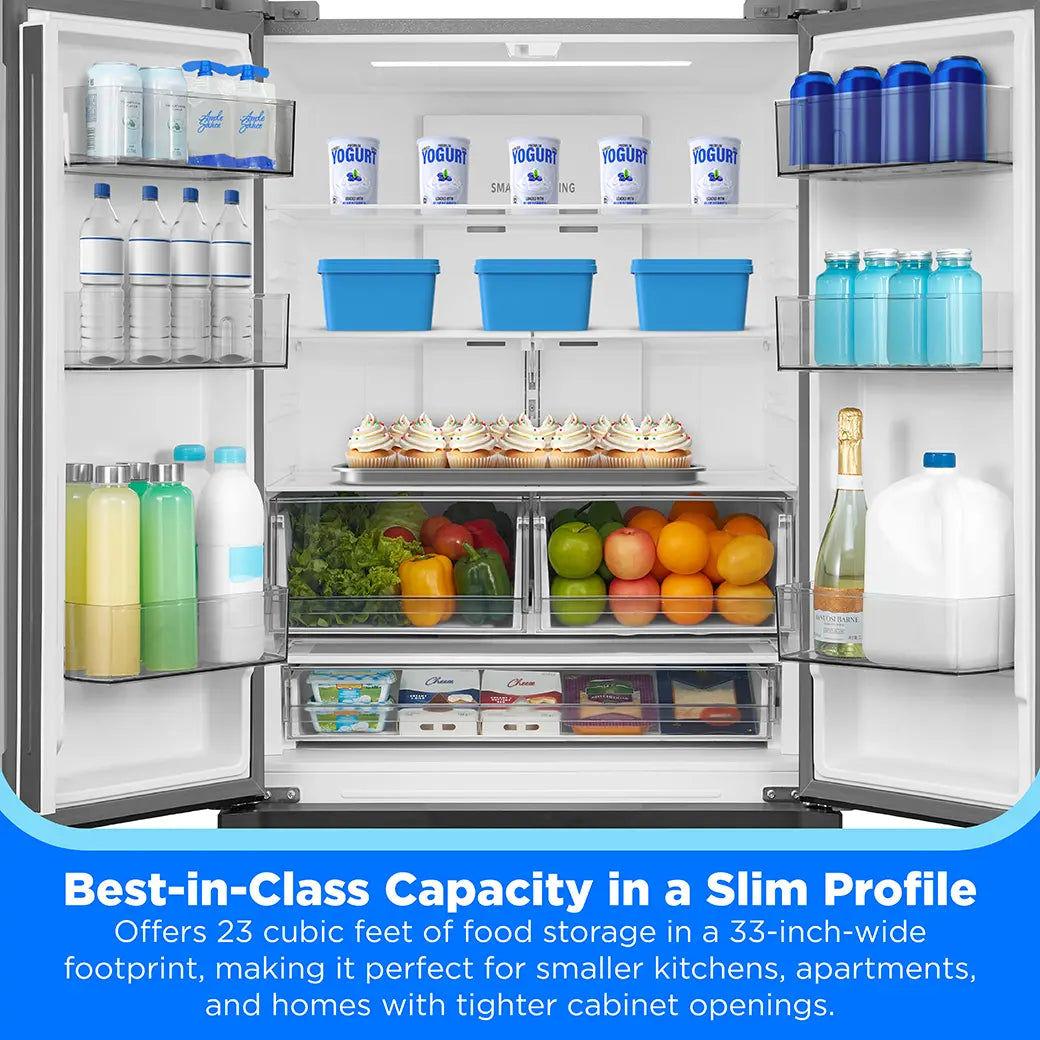 Midea MRF23I5AST – 22.6 Cu. Ft. Counter-Depth French Door Refrigerator with Icemaker – Stainless Steel