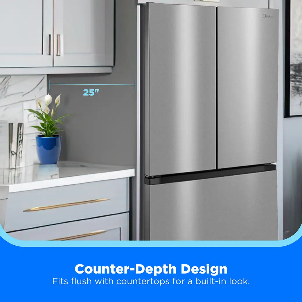 Midea MRF23I5AST – 22.6 Cu. Ft. Counter-Depth French Door Refrigerator with Icemaker – Stainless Steel