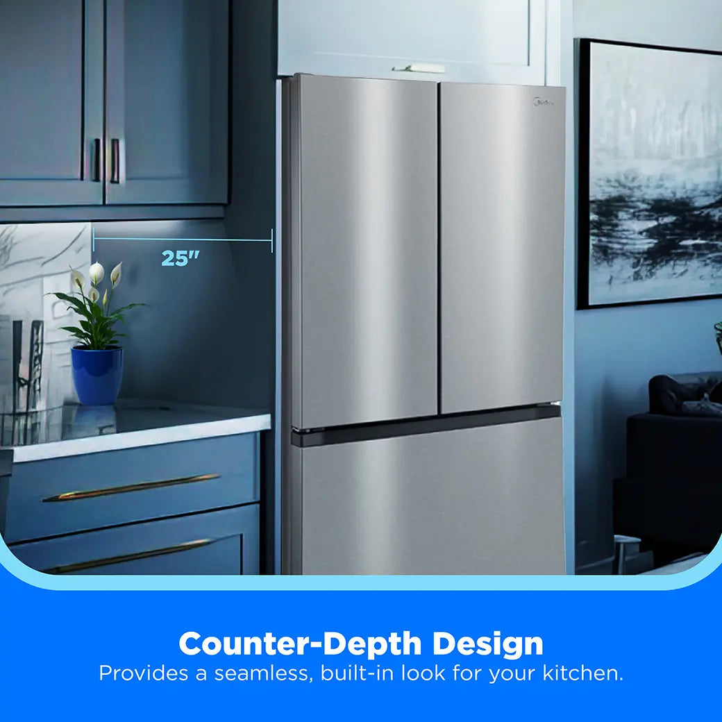 Midea MRF27I6BST – 26.5 Cu. Ft. Counter-Depth PLUS™ French Door Refrigerator with AutoFill Water Pitcher – Stainless Steel