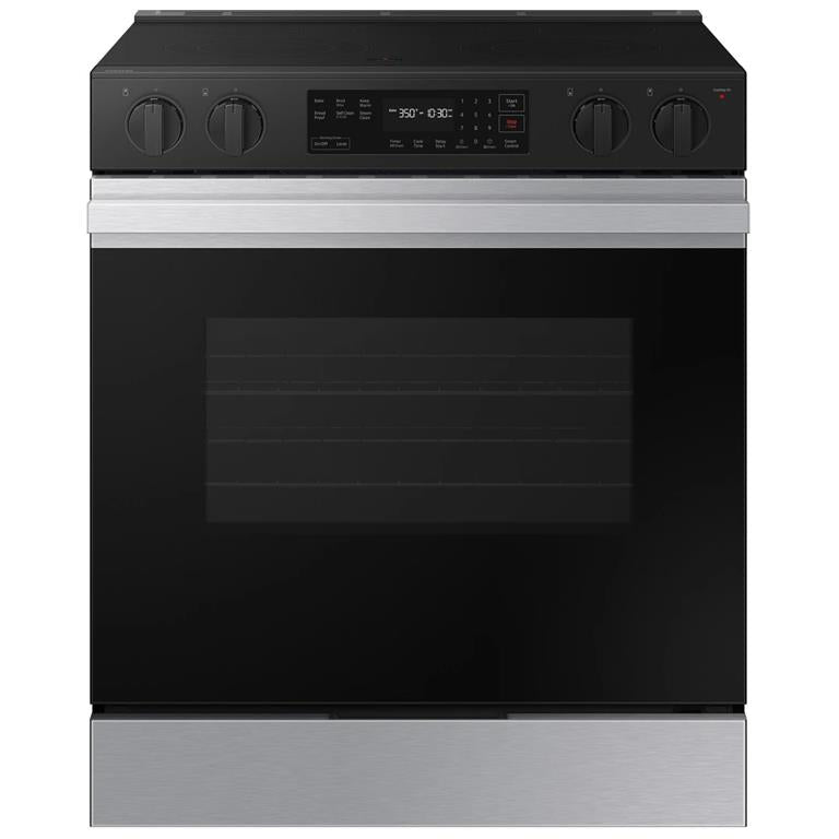 Black electric stove with digital display on a white background