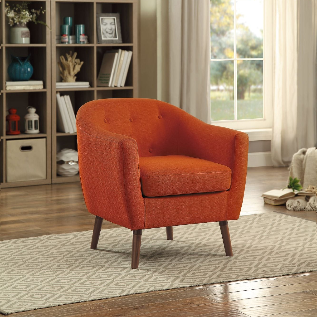 Orange Fabric Upholstered Accent Chair 1pc Espresso Finish Legs