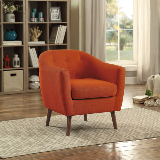 Orange Fabric Upholstered Accent Chair 1pc Espresso Finish Legs